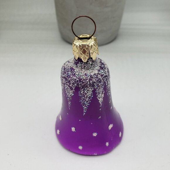 Glass Purple Bell Ceramic Blue Snowman Resin Purple Santa Mix Trio Ornament Set - Picture 4 of 11